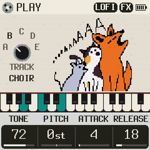 The FM-1's screen on the PLAY page with the choir sound